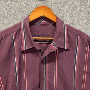 Tommy Bahama Silk Wool Purple Striped Button Down Long Sleeve Shirt Men's XL